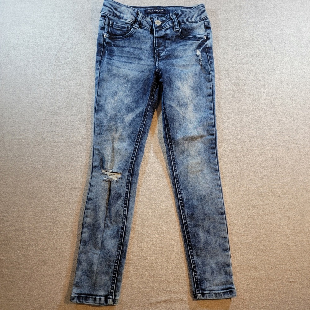 Imperial Star Skinny Jeans Girls Size 8 Blue Excellent Distressed Acid Wash